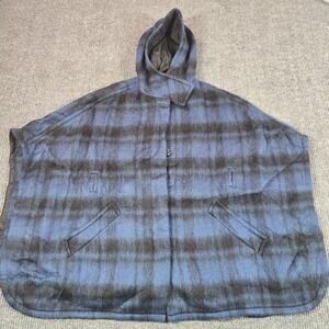 Coach Hooded Cape Poncho Womens One Size Blue Plaid Wool Alpaca Blend NO BELT